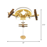 Kids Yellow Cloud & Plane 3-Light Wood Ceiling Flushmount With Pull Chain
