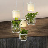 Cylinder Led Pendant Light Fixture In Rustic Black/White/Gold With Warm/White And Plant Cup White /