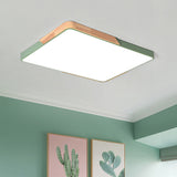 Acrylic Nordic Led Flush Mounted Ceiling Lamp In White/Blue/Black With Wood Guard -