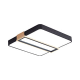 Nordic Led Flushmount Lighting For Bedroom Ceiling - Black/White/Green Square Acrylic Shade 16/19.5