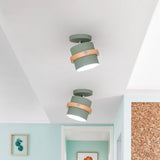 Nordic Metal 1-Light Flush Mount Ceiling Lamp With Pivot Joint - Wood Finish And Color Options