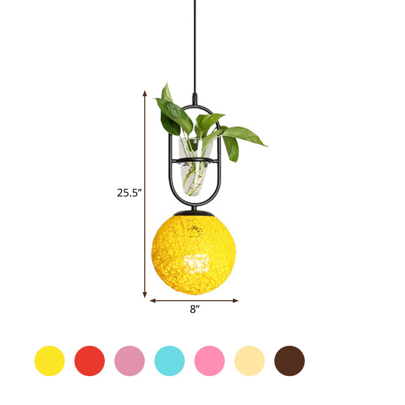 Macaron 1-Head Rattan Hanging Ceiling Light In Beige/Red/Pink With Plant Pot - Kitchen Pendant