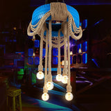 6-Head Tire Hanging Lamp Kit With Hemp Rope For Dining Room Chandelier Blue
