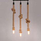 Hanging Rope Knot Pendant Light With 3 Naked Bulbs For Kitchen Bar - 39/59 H Brown Countryside