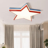 Kids Acrylic Led Flush Mount Ceiling Light In White For Boys Bedroom - Slim Panel Star Design Red /