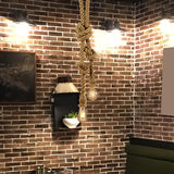 Brown Hemp Rope Knot Hanging Lamp With Bare Bulb Design - Farmhouse Pendant Light / B