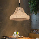 Trumpet Down Lighting Pendant In Brown 1-Light Manila Rope Hanging Lamp For Restaurants