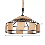 Iron Barn Pendant Light Fixture - Rustic Single-Bulb Ceiling Lamp With Roped Design In Brown Ideal