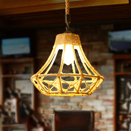Lodge Diamond Drop Pendant Hemp Ceiling Light - Brown Cafe Décor