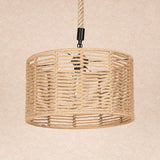 Rustic Natural Rope Pendant Lighting - 1 Bulb Brown Ceiling Lamp For Restaurants