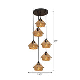 Handcrafted Cottage Brown Rope Pendant Light Fixture - 3/6-Light Mini House Multi Round/Linear