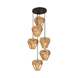 Rustic Brown Hemp Rope Multi Pendant Light Fixture With Inverted Droplet Design - 3/6-Light
