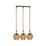 Lodge Style Pendant Light With Double Shade In Brown - Round/Linear Canopy 3/6 Lights Roped Hanging