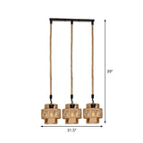 Lodge Style Pendant Light With Double Shade In Brown - Round/Linear Canopy 3/6 Lights Roped Hanging