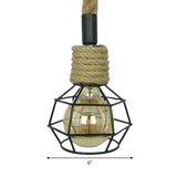 Rustic Mini Pendant Lamp With Iron Cage And Rope Accent - Perfect For Rural Wine Bars