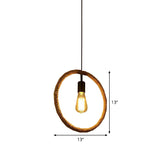 Rustic 1-Light Pendant Lamp With Rope Frame Brown