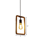 Rustic 1-Light Pendant Lamp With Rope Frame Brown