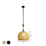 Rustic Hemp Rope Pendant Lamp For Dining Table - 1-Light Black/Brown 10’/12’ Wide
