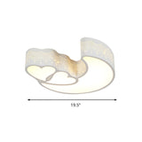 Kid Bedroom Led Flush Ceiling Lamp - Contemporary Heart & Crescent Design In White