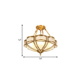 Opal Glass Semi Flush Mount Light Fixture - Scalloped Shade Simplistic Design 3/4 Bulbs Brass