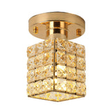 Modern Crystal Semi Flushmount Ceiling Light With Rectangle Block Shade
