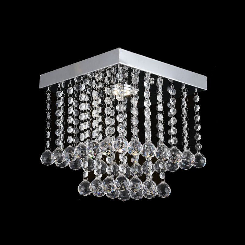 Chrome Crystal Flush Mount Ceiling Light Fixture With Cascading Balls