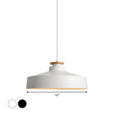 Vintage Black/White Pot Lid Shaped Pendant Light Fixture For Dining Room Ceiling