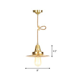 Iron Gold Pendant Lamp With Flat/Bowl/Cone Shade & Single-Bulb - Vintage Suspension Fixture