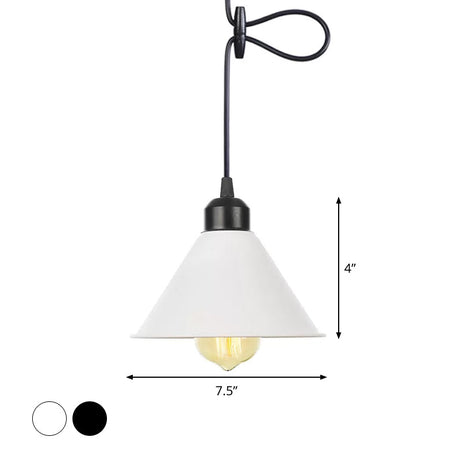 Rustic Pendant Ceiling Lamp With Flared Iron Shade - Black Or White