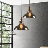 Clear/Smoke Grey Glass Barn Pendant Lamp Country Style Dining Room Hanging Light In Brass/Black
