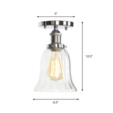 Clear Ribbed Glass Flushmount Farmhouse Bell-Chrome Ceiling Light