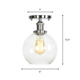 Clear Ribbed Glass Flushmount Farmhouse Bell-Chrome Ceiling Light