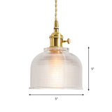Floral Brass Hanging Lamp - Rustic Cone Pendant Light With Clear Ribbed Glass Ideal For Table