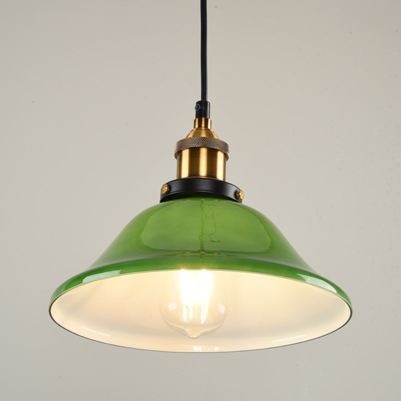 Vintage Brass Green Glass Carillon Pendant Light Fixture - 1-Light Suspension For Guest Room 8/10