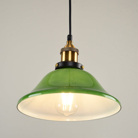 Vintage Brass Green Glass Carillon Pendant Light Fixture - 1-Light Suspension For Guest Room 8/10