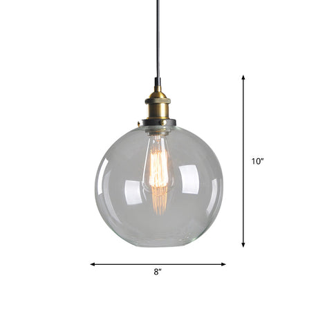 Clear Glass Warehouse Hanging Light Fixture - Single Bulb Ceiling Pendant In Brass (8/10 Dia)