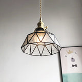 Blue/Clear Textured Glass Pendant - Faceted Barn Shaped 1 Light Country Style Ceiling