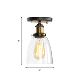 Mini Corridor Semi Flush Light Farmhouse Globe/Pear Ceiling Lamp Clear Ribbed Glass Black & Brass