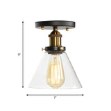 Mini Corridor Semi Flush Light Farmhouse Globe/Pear Ceiling Lamp Clear Ribbed Glass Black & Brass
