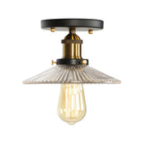 Mini Corridor Semi Flush Light Farmhouse Globe/Pear Ceiling Lamp Clear Ribbed Glass Black & Brass