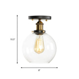 Mini Corridor Semi Flush Light Farmhouse Globe/Pear Ceiling Lamp Clear Ribbed Glass Black & Brass