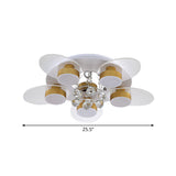 Contemporary Floral Crystal Flush Light With 5 Led Bulbs - White Ceiling Lighting Clear Glass Panel