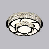 P Stainless-Steel Flushmount Light With Clear Faceted Crystal Shade - Flower/Round Design
