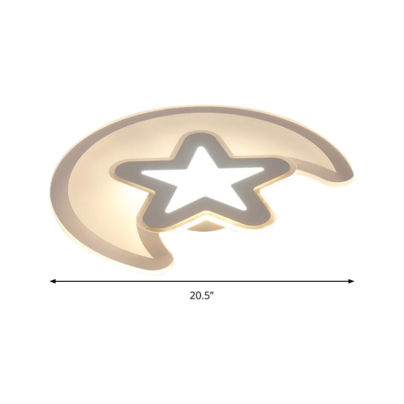 Moon And Star Led Ceiling Light With Modern White Finish - Perfect For Kids Bedroom