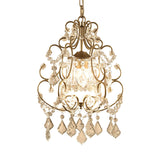 Brass Finish Crystal Chandelier With Lantern Curving Arm And Elegant Draping