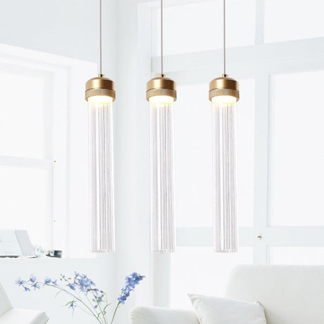 Ribbed Glass Pendant Light With Crystal Accent And Gold Finish 3 / Warm