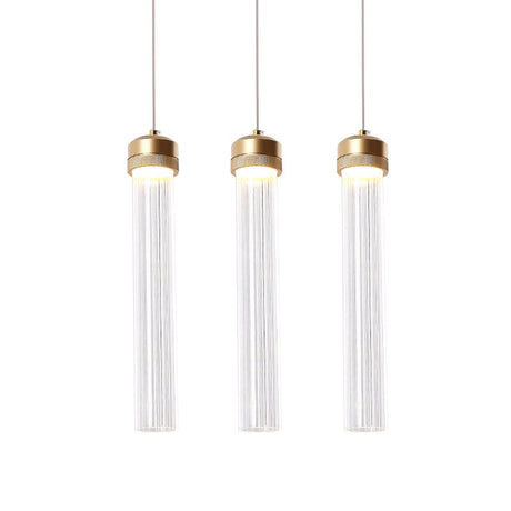 Clear Ribbed Glass Pendant With Gold Finish And Crystal Accents - Island Light