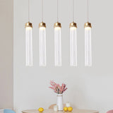 Ribbed Glass Pendant Light With Crystal Accent And Gold Finish