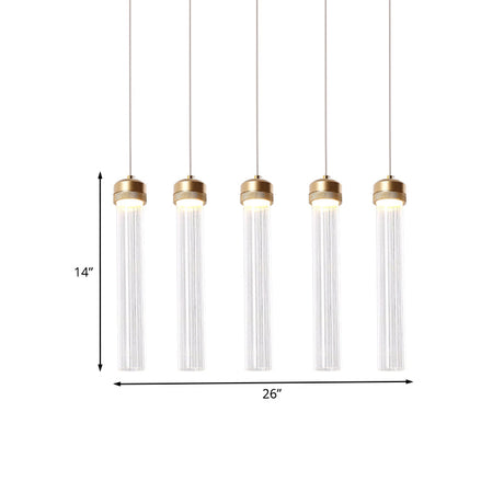 Ribbed Glass Pendant Light With Crystal Accent And Gold Finish