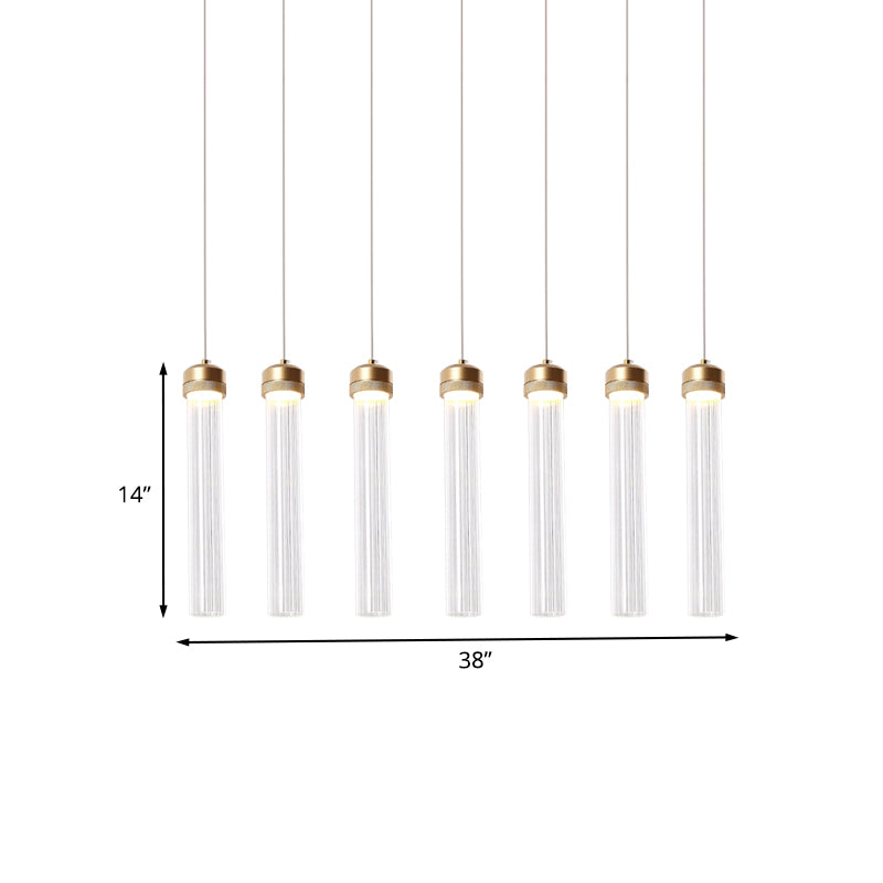 Ribbed Glass Pendant Light With Crystal Accent And Gold Finish